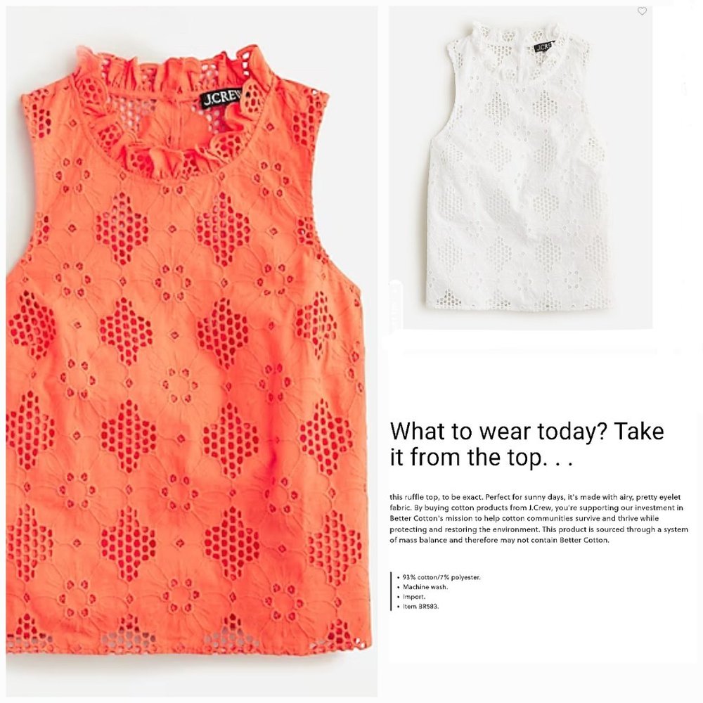 J.CREW 'FLEUR' 2 PIECE EYELET  RUFFLE TOP & CAMI SET NEW - Picture 11 of 16